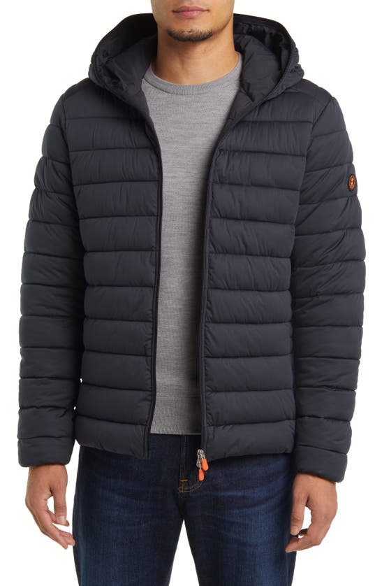 Save The Duck Donald Hooded Puffer Jacket In Blue Black