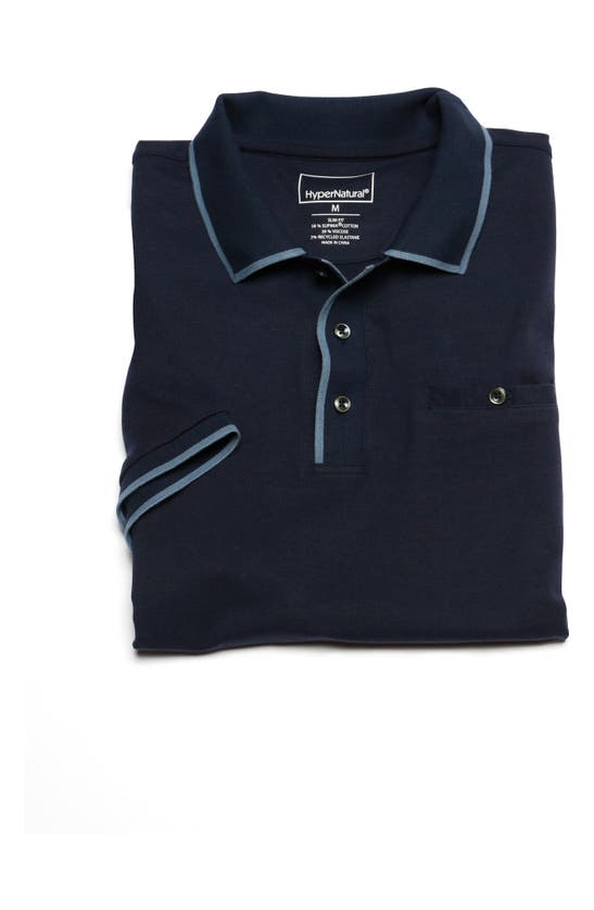 Shop Hypernatural Oak Hill Slim Fit Tipped Cotton Blend Piqué Golf Polo In Midnight Navy