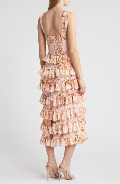 Shop Wayf The Masie Floral Tiered Ruffle Cocktail Midi Dress In Vintage Roses