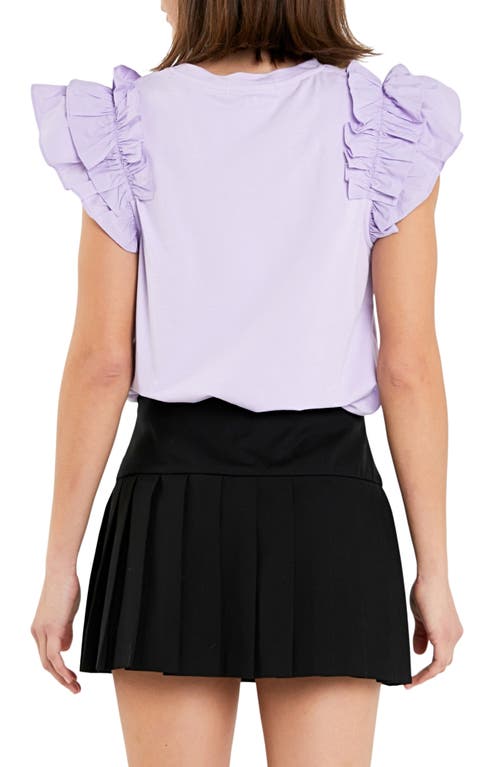 English Factory Ruffle Sleeve Mix Media Cotton Top In Lilac