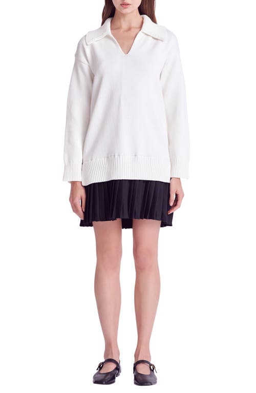 ENGLISH FACTORY ENGLISH FACTORY MIXED MEDIA PLEATED MINIDRESS 