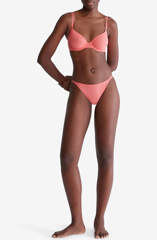 Shop Calvin Klein Sheer Marquisette High Leg Tanga In Calypso Coral