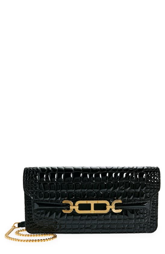 Shop Tom Ford Small Whitney Croc Embossed Patent Leather Shoulder Bag In Black