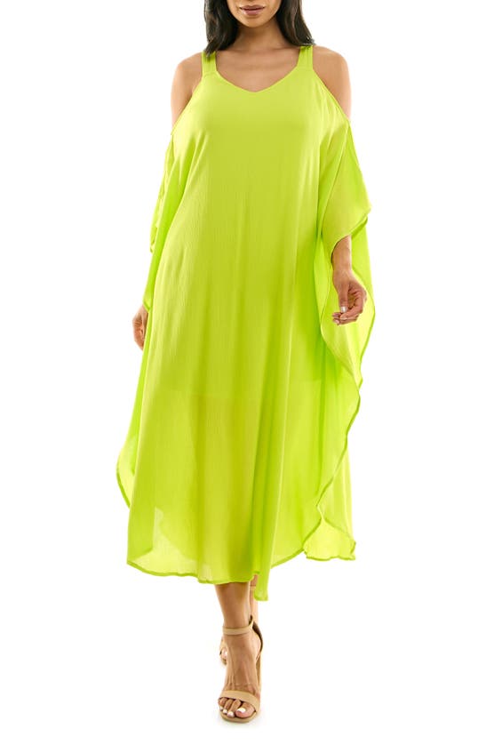 Nina Leonard Gauze Long Sleeve Cold Shoulder Dress In Moss