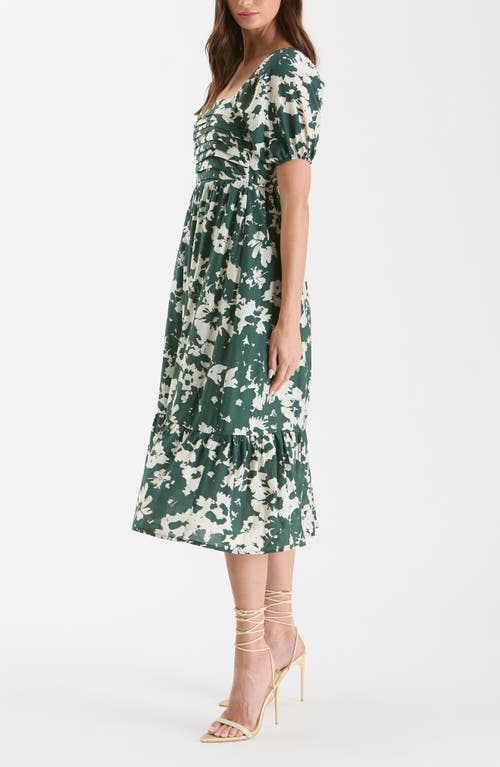 Shop August Sky Puff Sleeve Midi Dress In Hunter Green