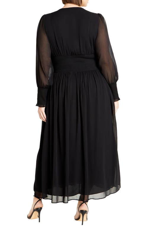 City Chic Selena Long Sleeve Chiffon Maxi Dress In Black