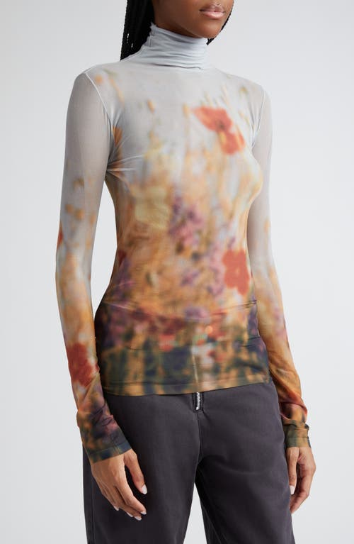 Acne Studios Denise Meadow Print Mesh Top In Grey/multi