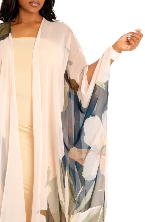 Buxom Couture Floral Robe With Wristband In Beige Multi