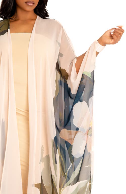 Shop Buxom Couture Floral Robe With Wristband In Beige Multi