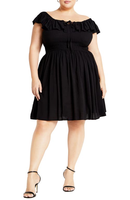 Shop City Chic Tahitian Ruffle Off The Shoulder Minidress In Black