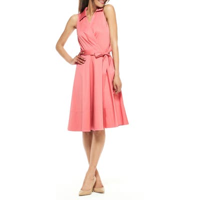 Petite Gal Meets Glam Collection Heather Sleeveless Stretch Cotton Wrap Shirtdress, Pink
