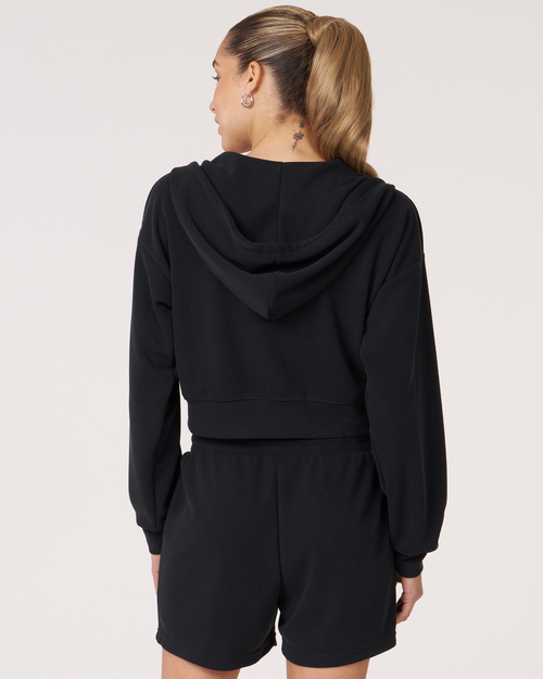 Shop Rebody Active Retreat Waffle Zip Up Jacket In Black