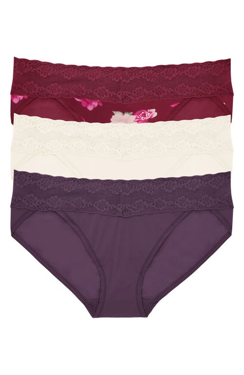 Natori Bliss Perfection 3-Pack Bikini Briefs in Verbena/Ivory/Cherry 