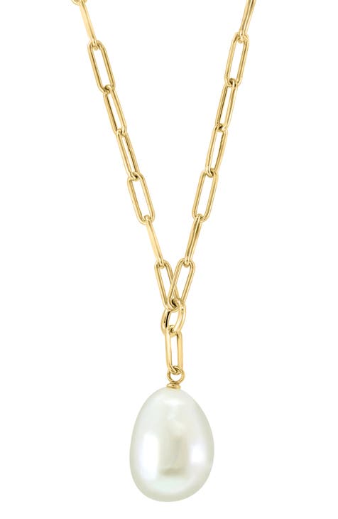 14K Yellow Gold 13-14mm Freshwater Pearl Pendant Necklace