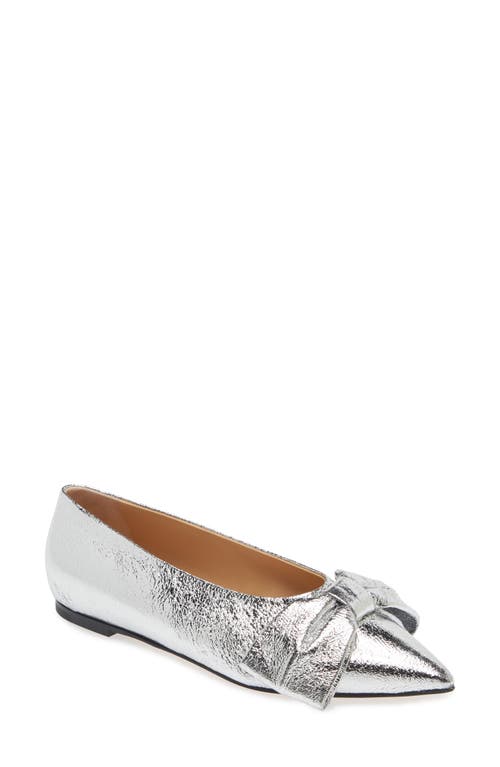 Shop Dear Frances Bow Pointed Toe Flat In Silver