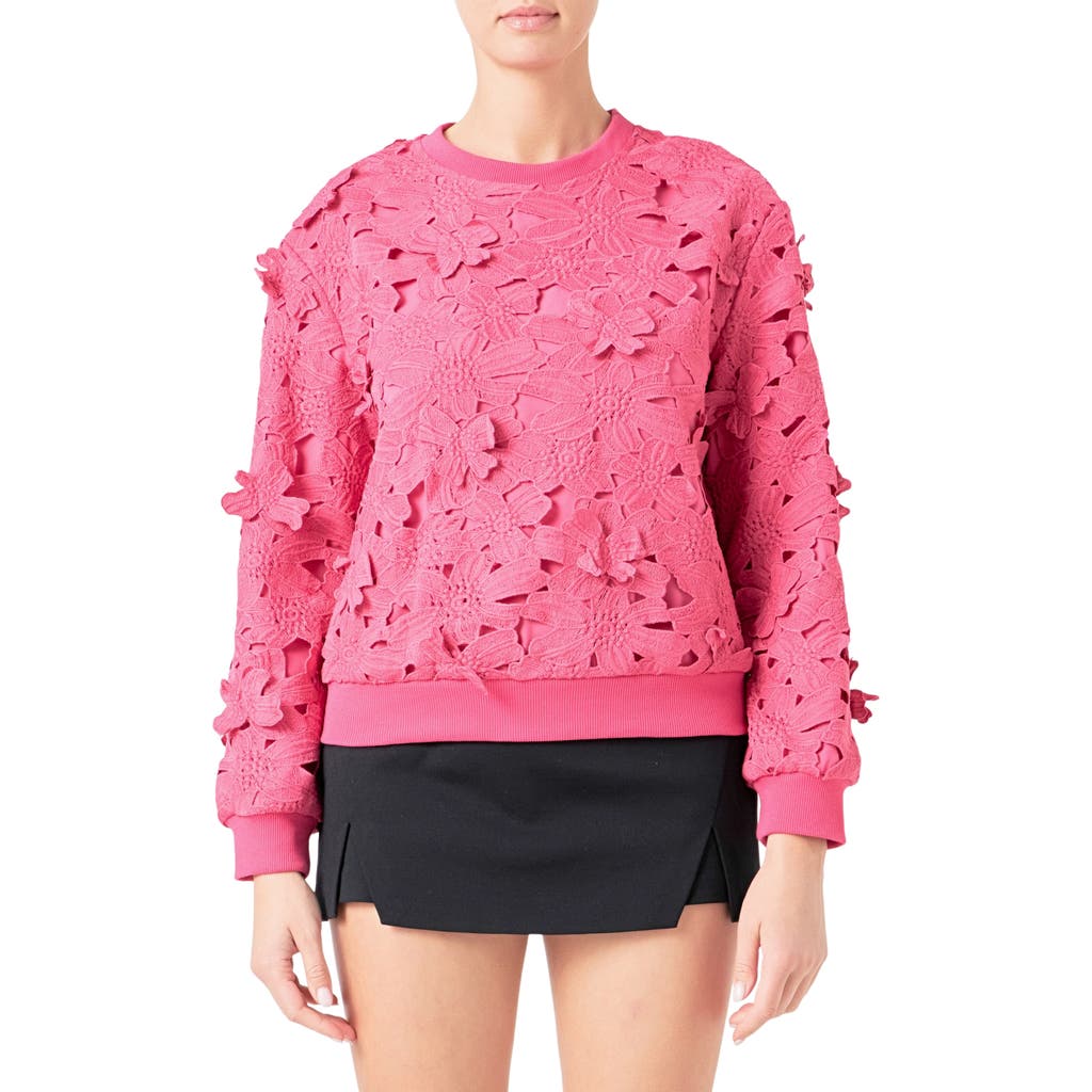 Endless Rose Floral Lace Sweatshirt In Pink