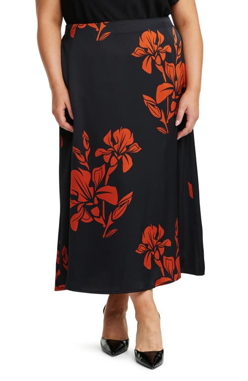 Morocco Blooms Maxi Skirt in Black/Orange Floral