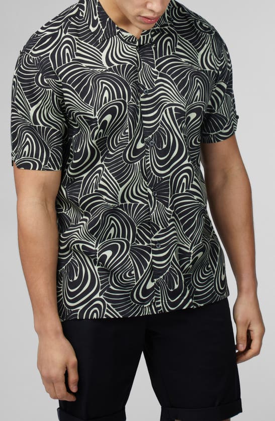 Ben Sherman Men's Psychedelic Swirl Print Short Sleeve Shirt In Mint
