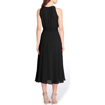 Tahari Sleeveless Tie Waist Chiffon Midi Dress, Black