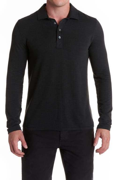 Long Sleeve Cotton Blend Knit Polo in Jet Black