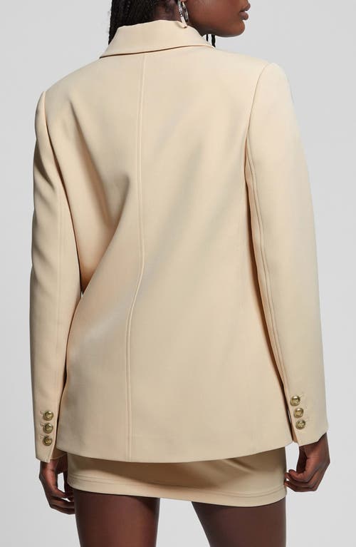 Shop Guess Fiona Double Breasted Stretch Twill Blazer In Foamy Taupe