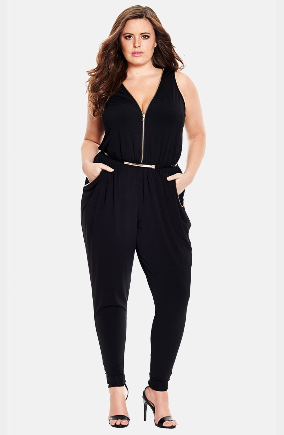 City Chic 'Zipped Up' VNeck Jumpsuit (Plus Size) Nordstrom