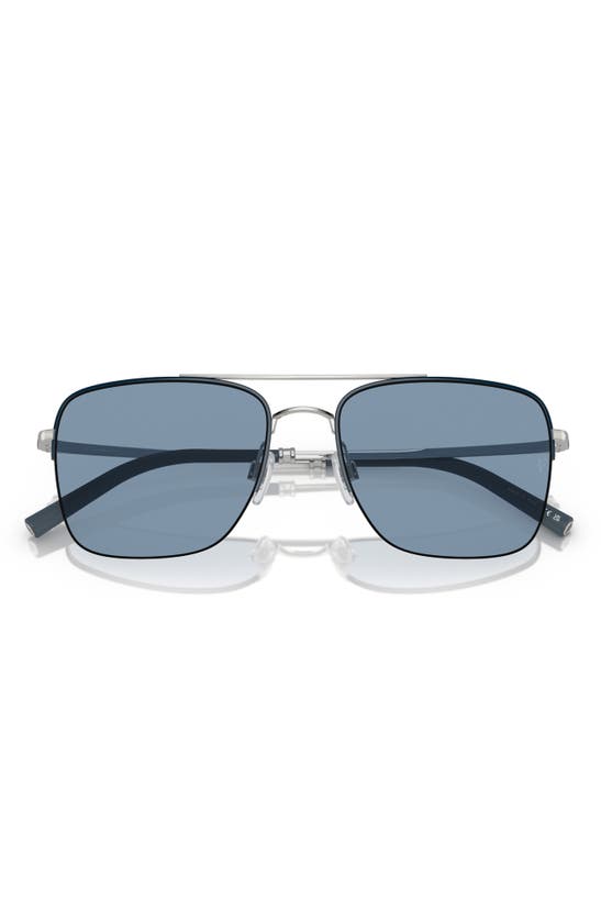 Oliver Peoples Roger Federer 56mm Semirimless Pilot Sunglasses In Blue Silver