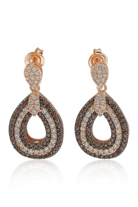 Pave CZ Teardrop Shape Drop Earrings