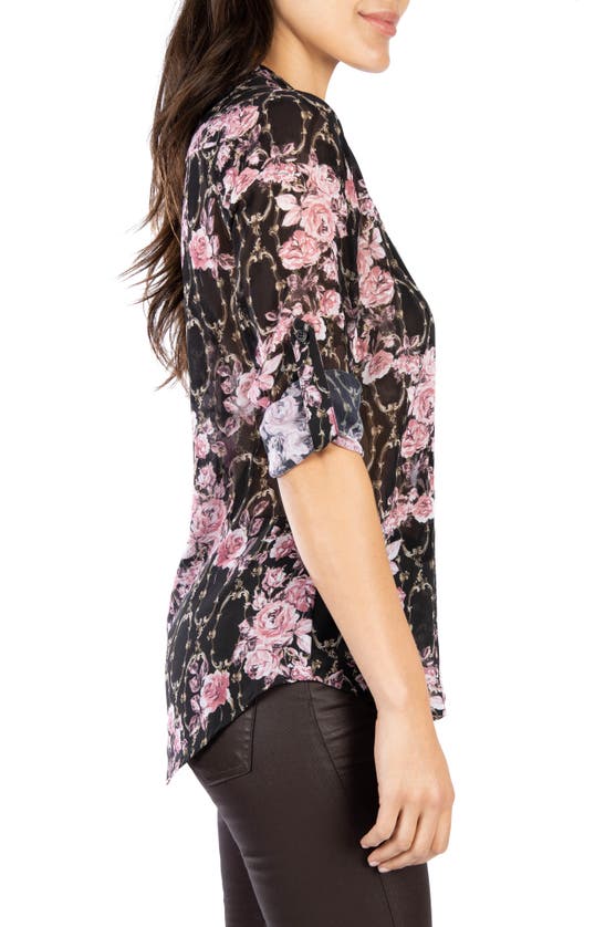 Shop Kut From The Kloth Jasmine Chiffon Button-up Shirt In Segovia Black/ Pink