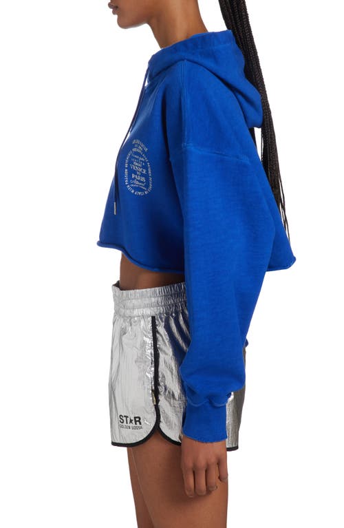 Golden Goose Logo-print Cropped Hoodie In Mazarine Blue/heritage White