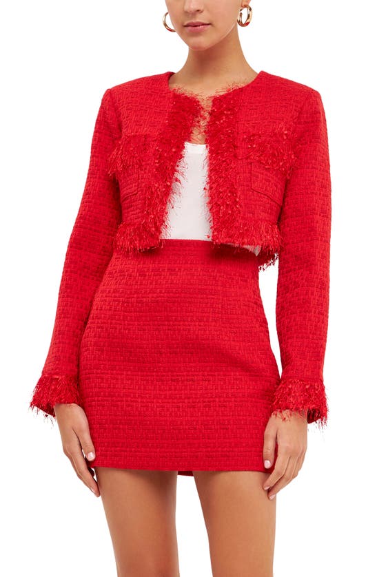 Shop Endless Rose High Waist Tweed Miniskirt In Red