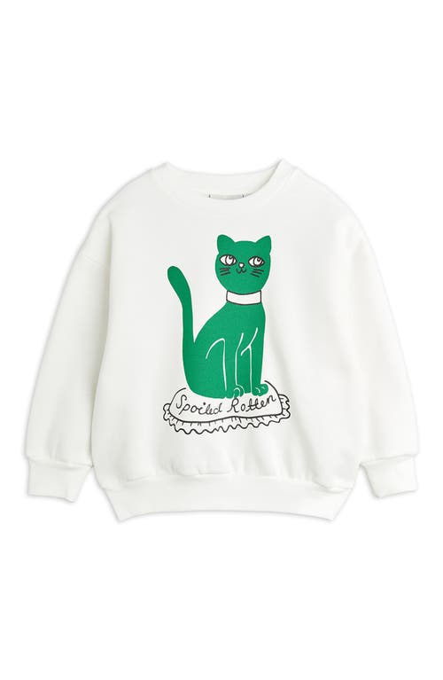 Shop Mini Rodini Kids' Cat Organic Cotton Graphic Sweatshirt In White