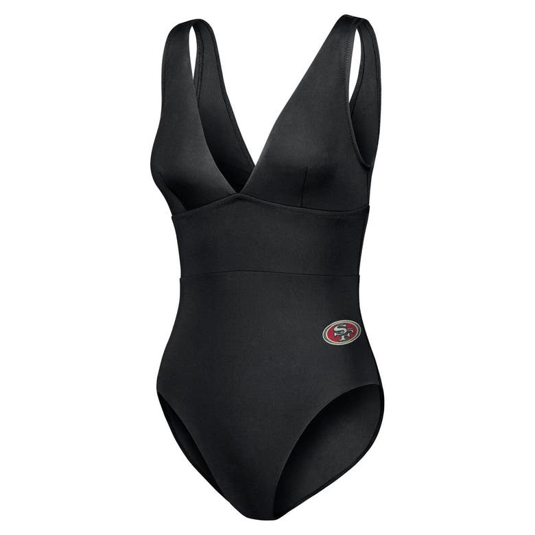 Shop Tommy Bahama Black San Francisco 49ers Palm Modern V-neck One-piece Swimsuit