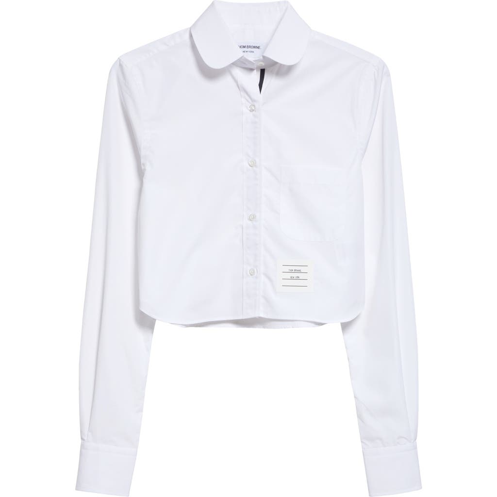 Thom Browne Crop Cotton Button-up Shirt In White