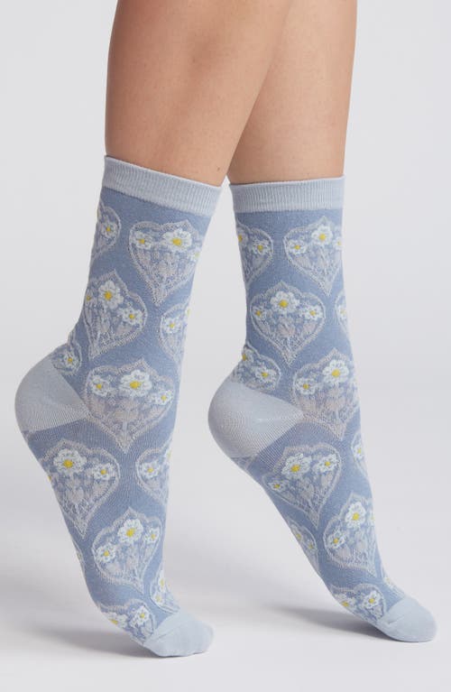 Cotton Crew Socks in Light Blue Floral