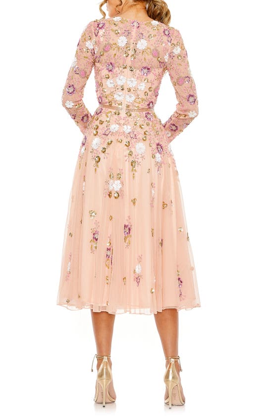 Shop Mac Duggal Sequin Floral Long Sleeve Mesh Dress In Blush