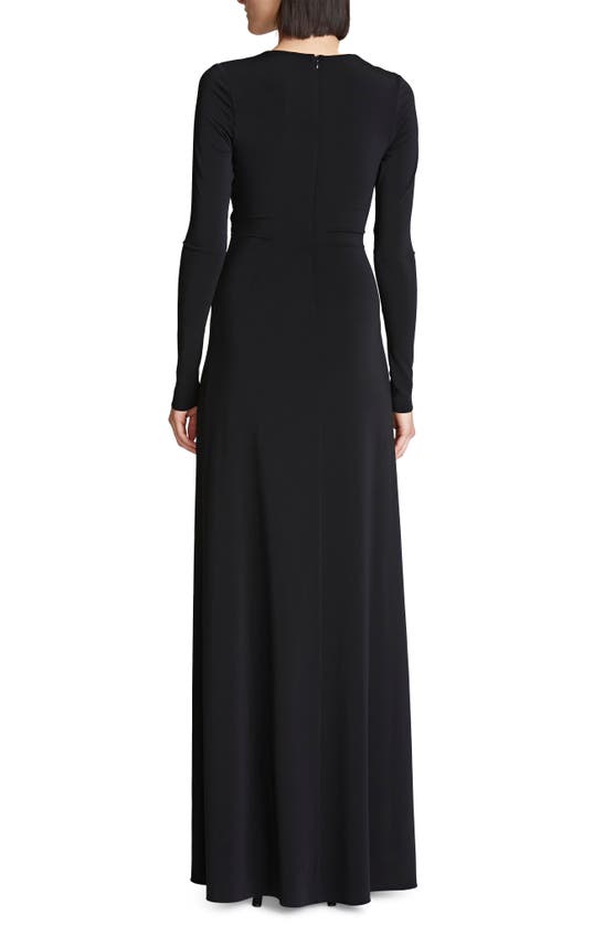 Shop Halston Evening Sydney Ruched Long Sleeve Jersey Gown In Black