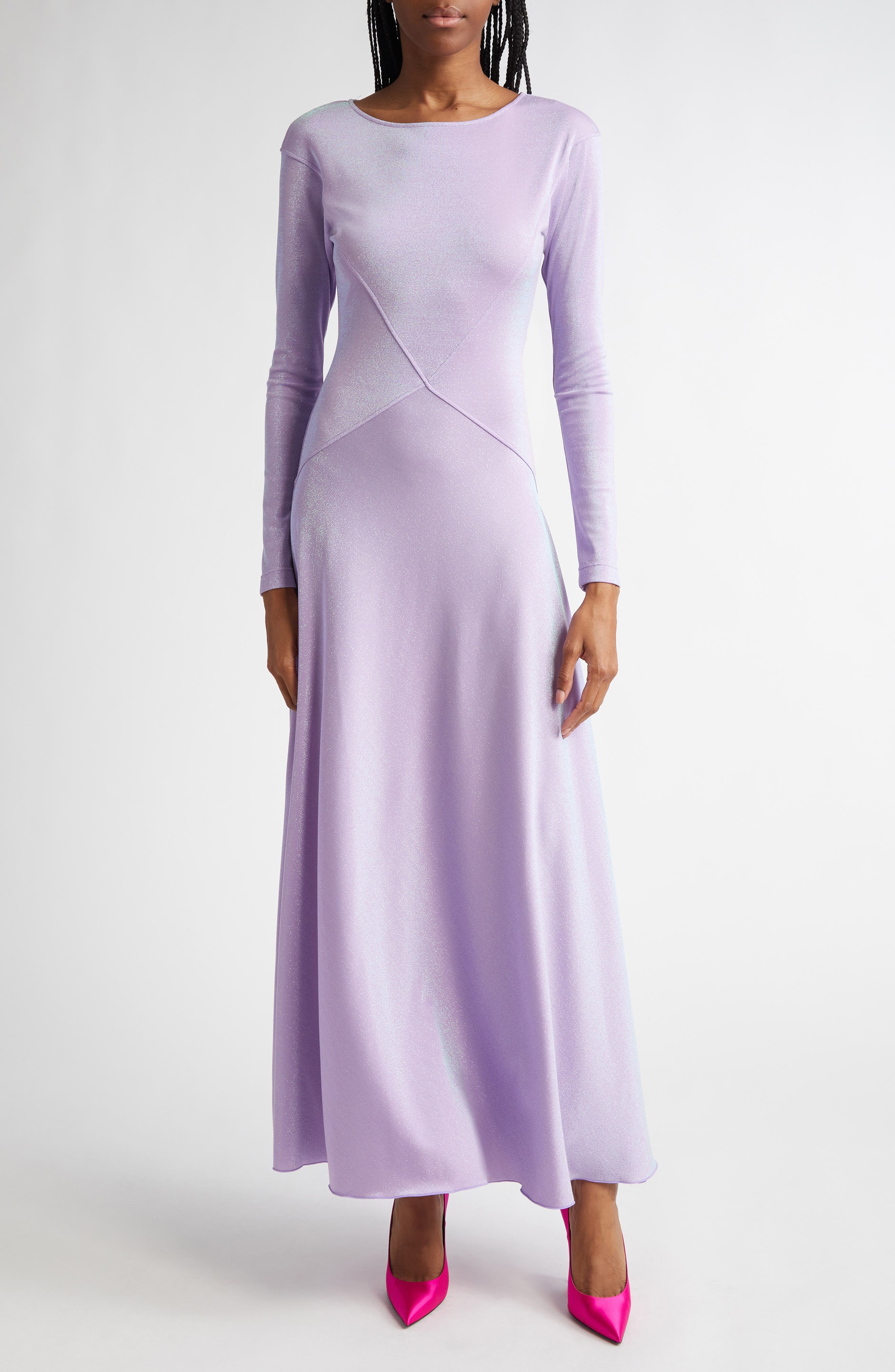 MACCAPANI The Juls Metallic Long Sleeve Dress in Lurex Lilac Cover