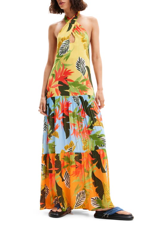 Desigual Tropical Halter Neck Maxi Dress Yellow at Nordstrom,