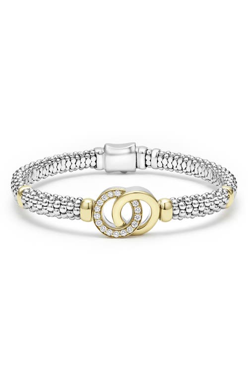 LAGOS Signature Caviar Diamond Interlock Circle Bracelet in Silver at Nordstrom, Size 6.5