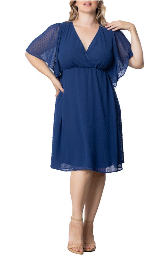 Shop Kiyonna Florence Flutter Sleeve Dress In Denim Blue Dot