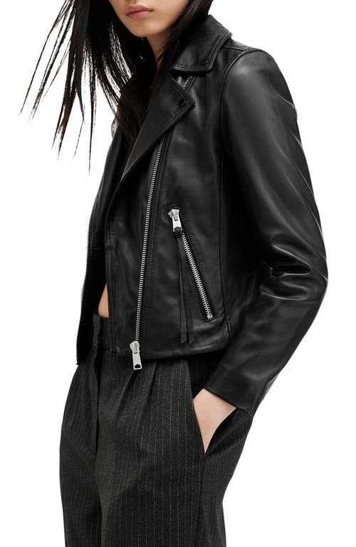 Shop Allsaints Dalby Leather Biker Jacket In Black/silver