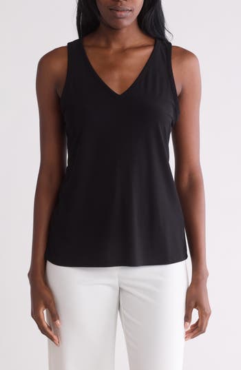 Shop Vince Camuto V-neck Split Back Tank In Rich Black