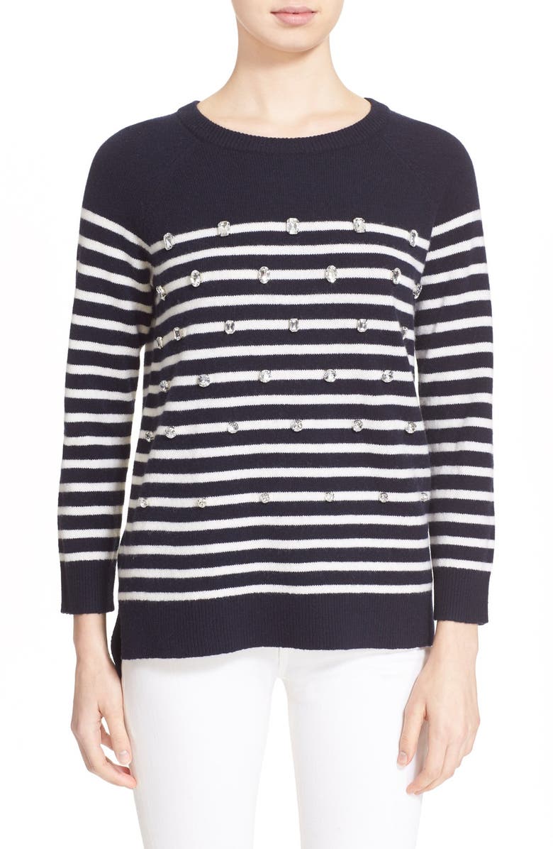 kate spade new york embellished stripe merino wool sweater | Nordstrom