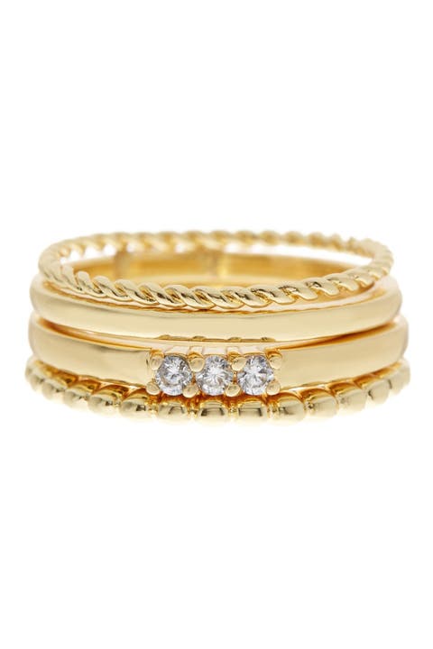 Set of 4 CZ Rope Band Stacking Rings