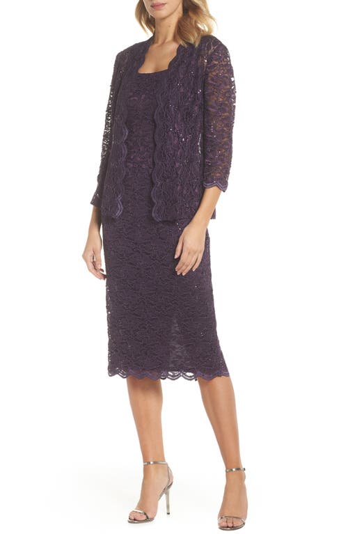 Alex Evenings Lace Cocktail Dress with Jacket Eggplant at Nordstrom,