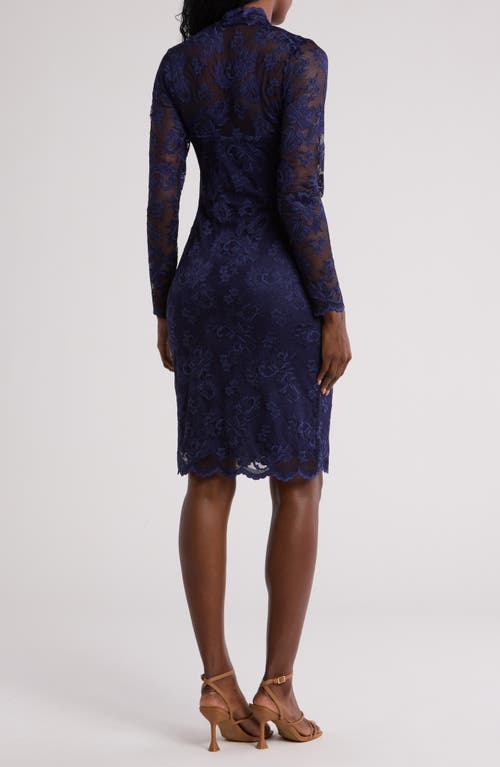 Marina Scallop Lace Long Sleeve Sheath Dress In Navy