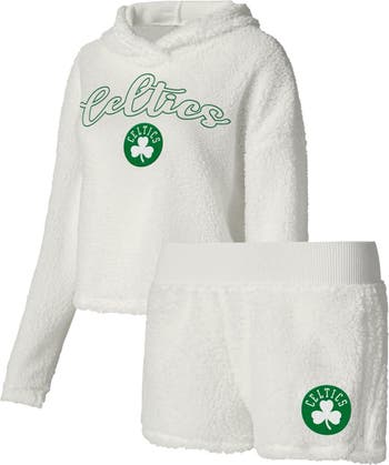 Women's College Concepts Cream Boston Celtics Fluffy Long Sleeve Hoodie T-Shirt & Shorts Sleep Set Size: Medium