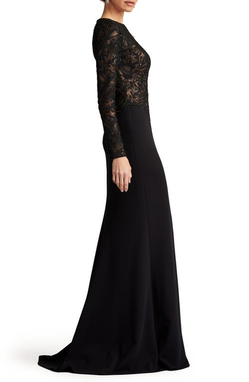 Tadashi Shoji A-line Crepe And Sequin Lace Gown In Black/ Beige