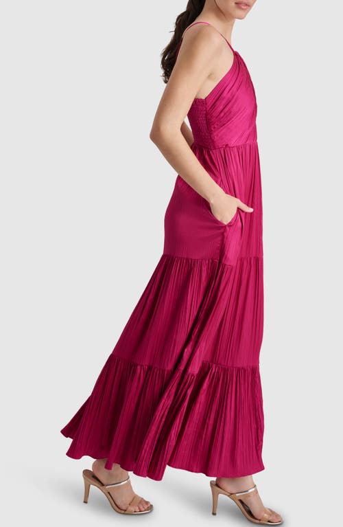 Shop Dkny Plissé Halter Maxi Dress In Raspberry Cocktail